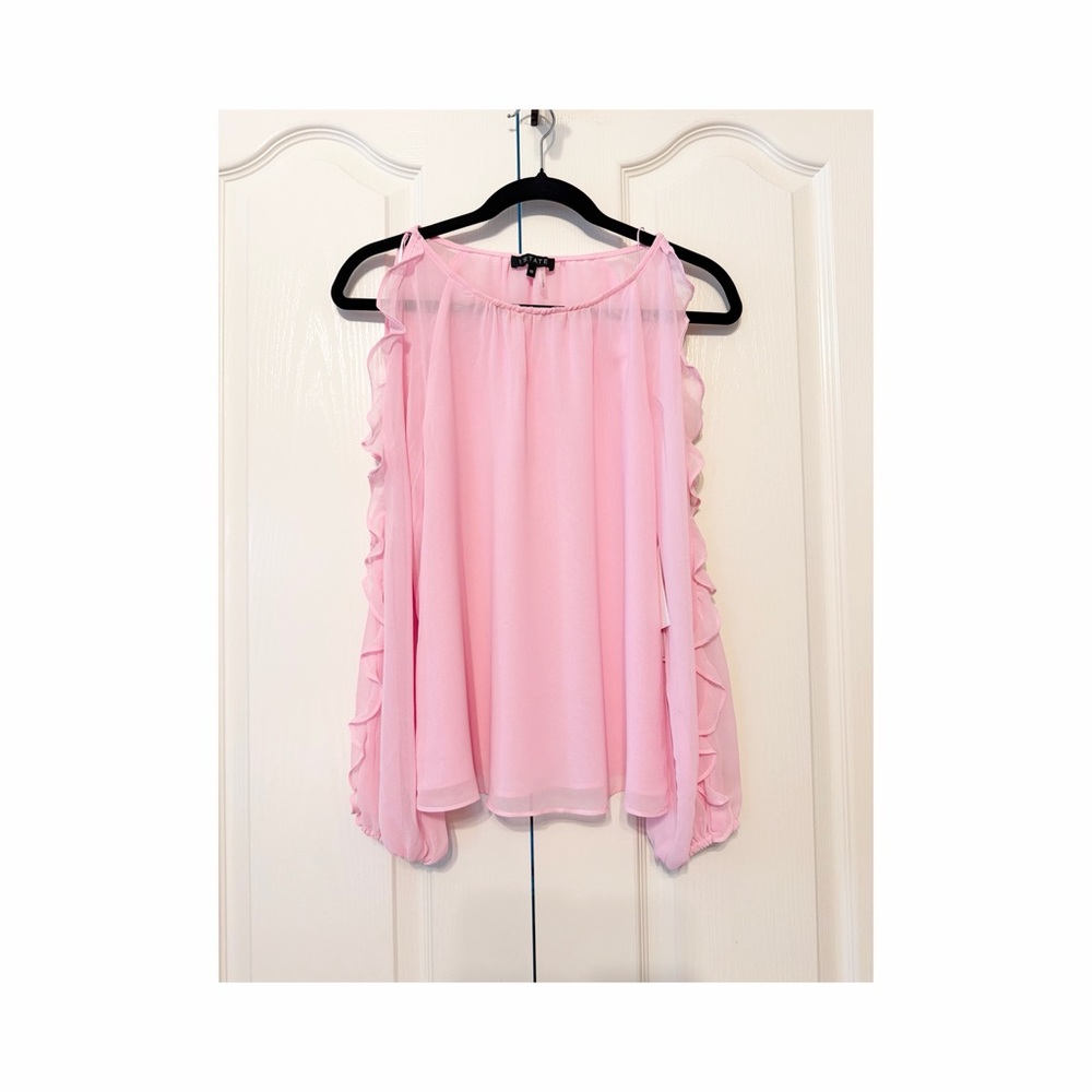 1. State Cold Shoulder Ruffle Sleeves Blouse in Peony Pink Size XS NWT